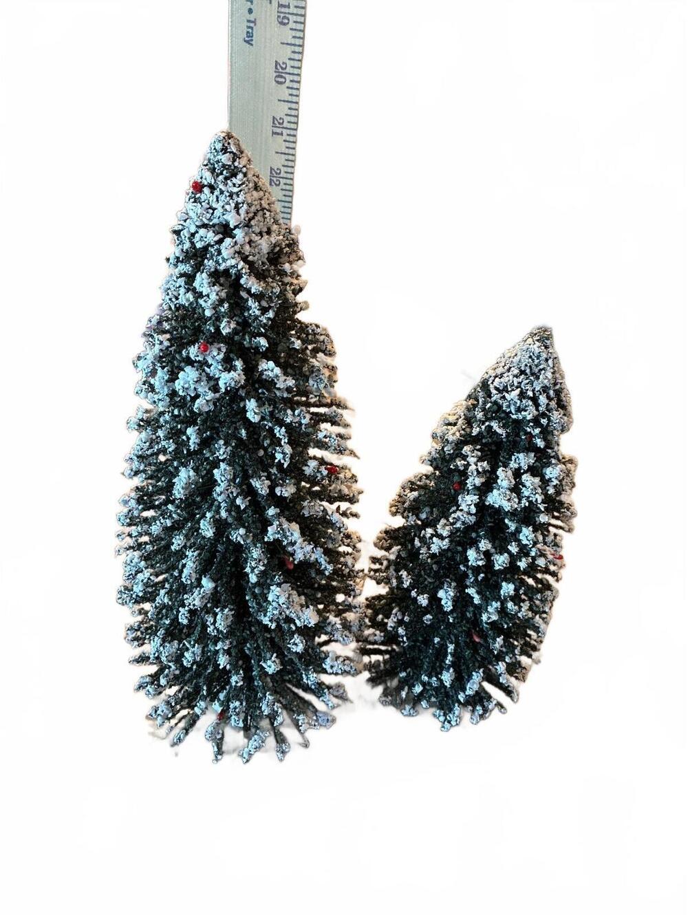 Byers Choice Pair of snowy bottle brush Christmas trees